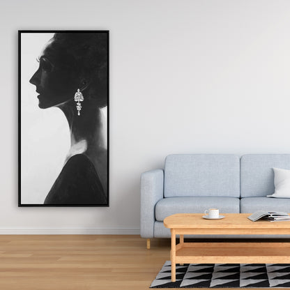 Toile monochrome « Femme chic » | Cadre blanc, décoration d'intérieur