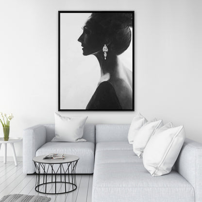 Toile monochrome « Femme chic » | Cadre blanc, décoration d'intérieur