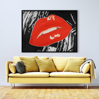 Kissable Lips Canvas | Black Retro Frame | Home Decor Art