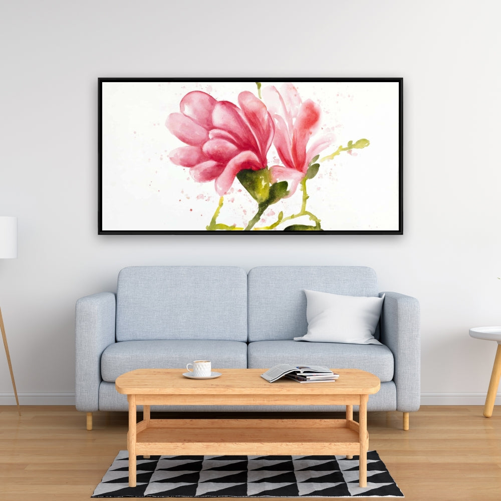 Toile encadrée Fleurs de magnolia rose | Décoration botanique pour chambre