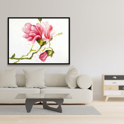 Toile encadrée Fleurs de magnolia rose | Décoration botanique pour chambre