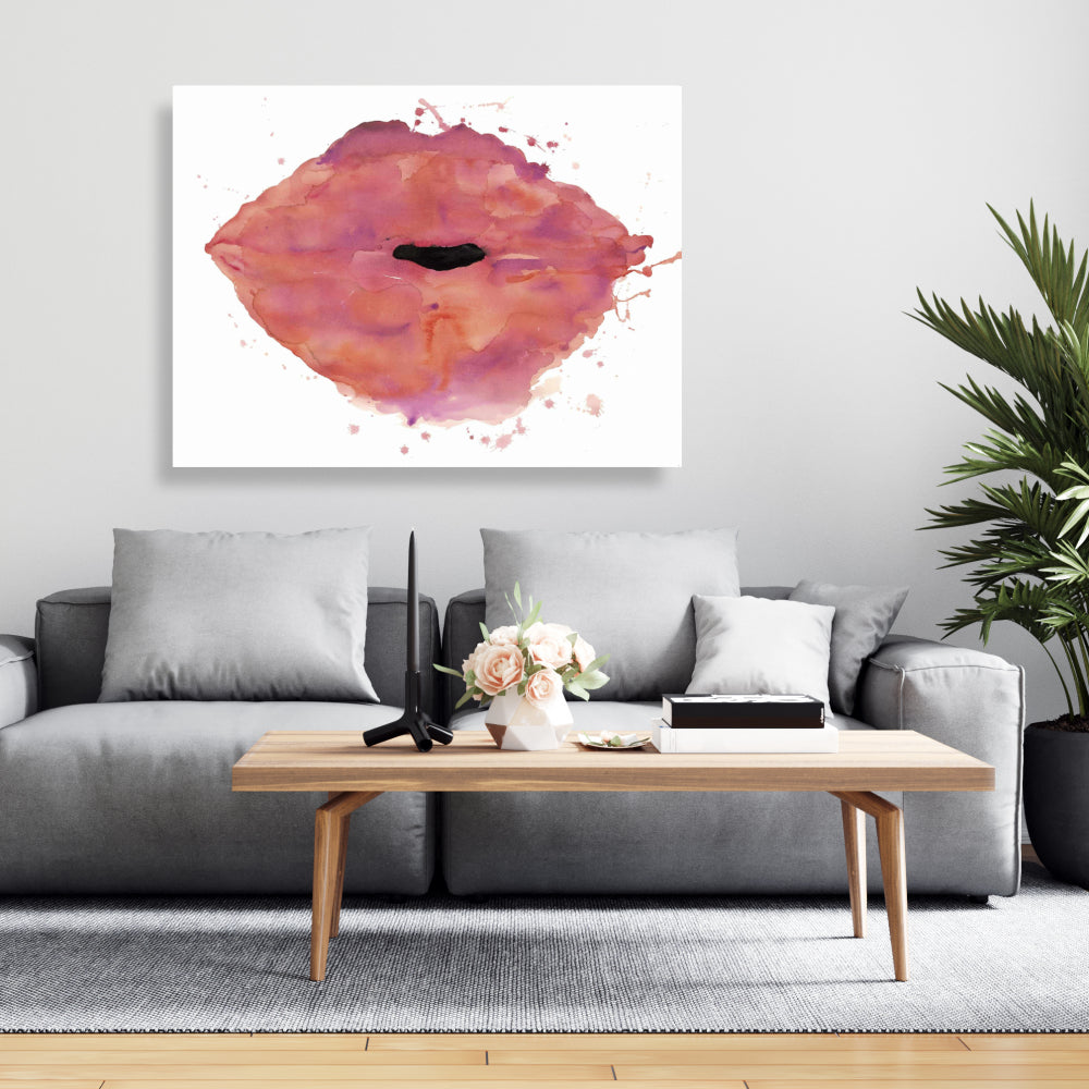 Watercolor Pink Lipstick Canvas - Beauty Bedroom Wall Art