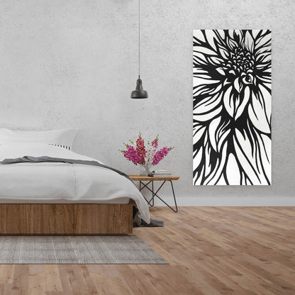 Dahlia Flower Outline Canvas | Botanical White Wall Art Decor
