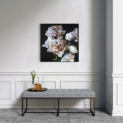Peonies Canvas - White Leaves Bedroom Wall Art Home Decor