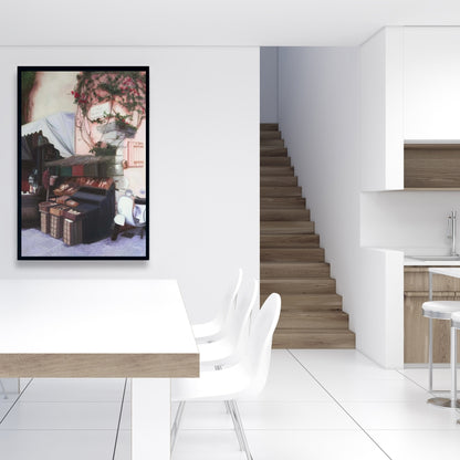 Kiosk in Italy Coral Framed Canvas - Bedroom Decor Art