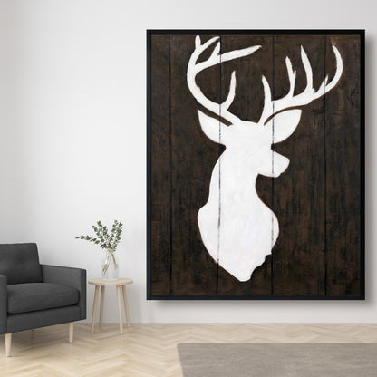 Toile Silhouette de cerf blanc | Décoration murale rustique encadrée en bois