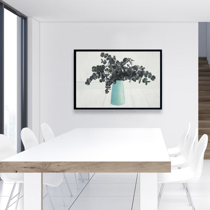 White Floral Botanical Framed Canvas - Bouquet of Eucalyptus
