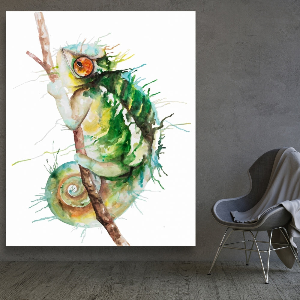 Watercolor Chameleon Reptile Canvas - Bedroom Home Decor