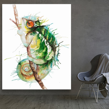 Watercolor Chameleon Reptile Canvas - Bedroom Home Decor