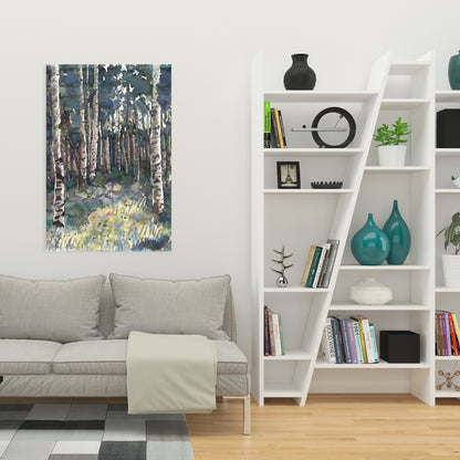 Birches Canvas Art | Illustrative Landscape Trees Home Decor