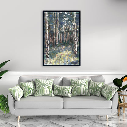 Birches Blue Trees Framed Canvas - Home Decor Wall Art