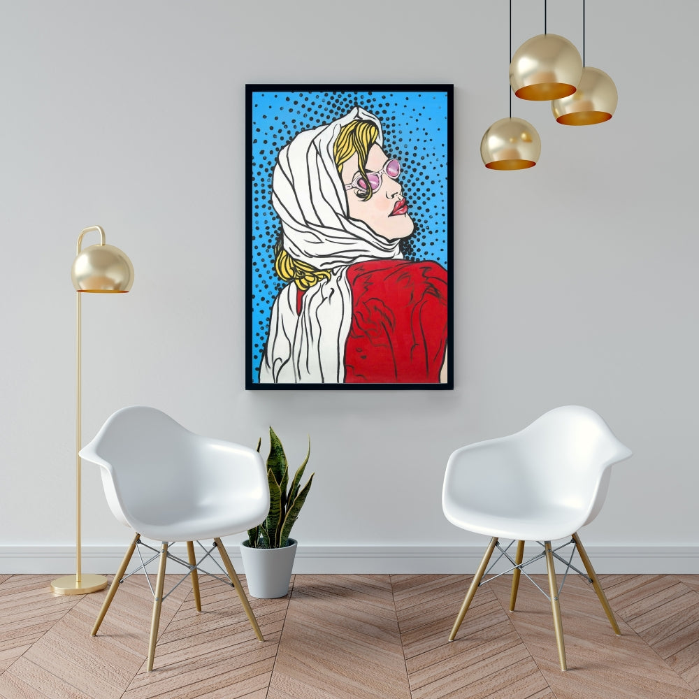 Toile Pop Art Femme | Décoration d'intérieur encadrée Formes bleues
