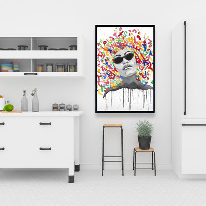 Retro Bedroom Shapes Framed Canvas | Woman Street Art Pop Decor