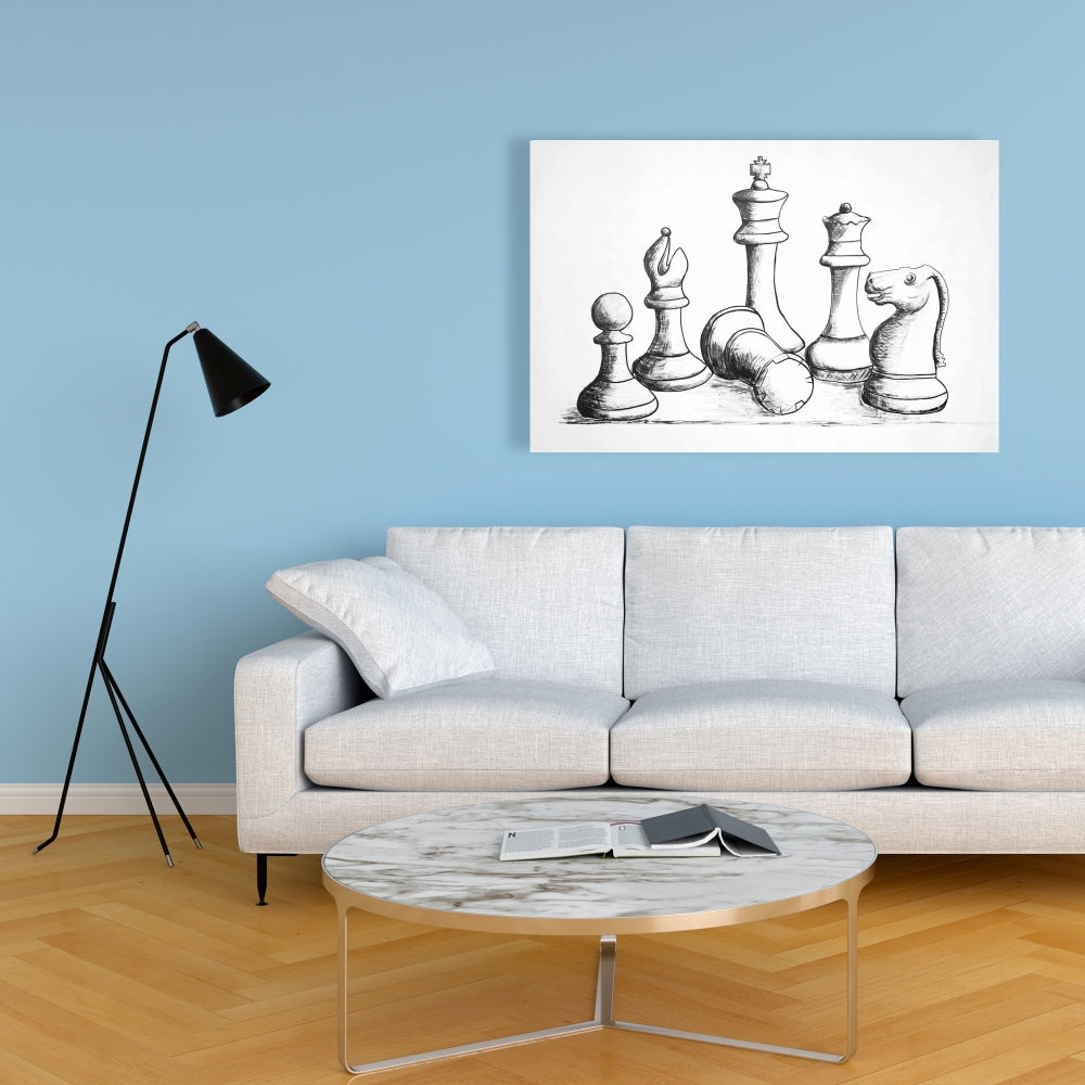 Minimalist White Chess Game Pieces Canvas | Home Decor