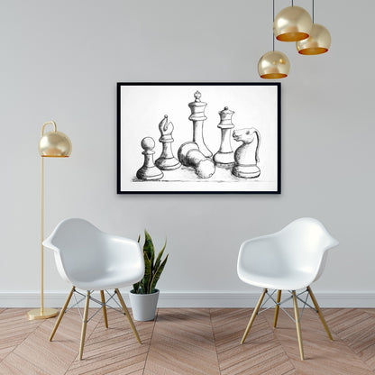 Toile encadrée « Pièces de jeu d'échecs » - Décoration de jeux et de sports blancs