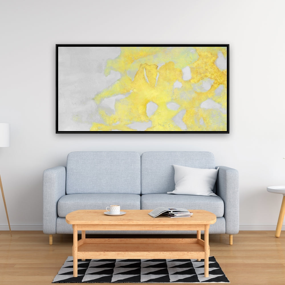 Toile encadrée grise abstraite représentant des formes d'érosion dorées, décoration d'intérieur