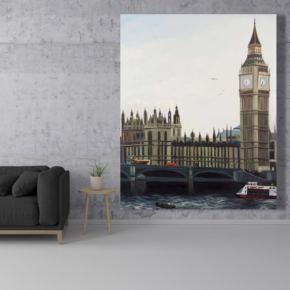 Modern Gray Canvas - Big Ben Clock Tower London Wall Art