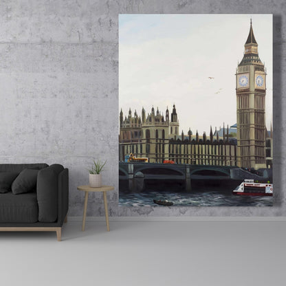 Modern Gray Canvas - Big Ben Clock Tower London Wall Art