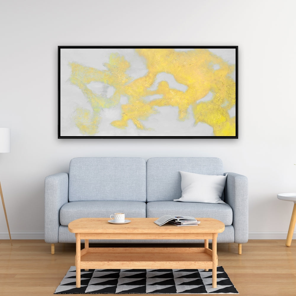 Toile abstraite aux formes grises – Décoration encadrée aux taches dorées