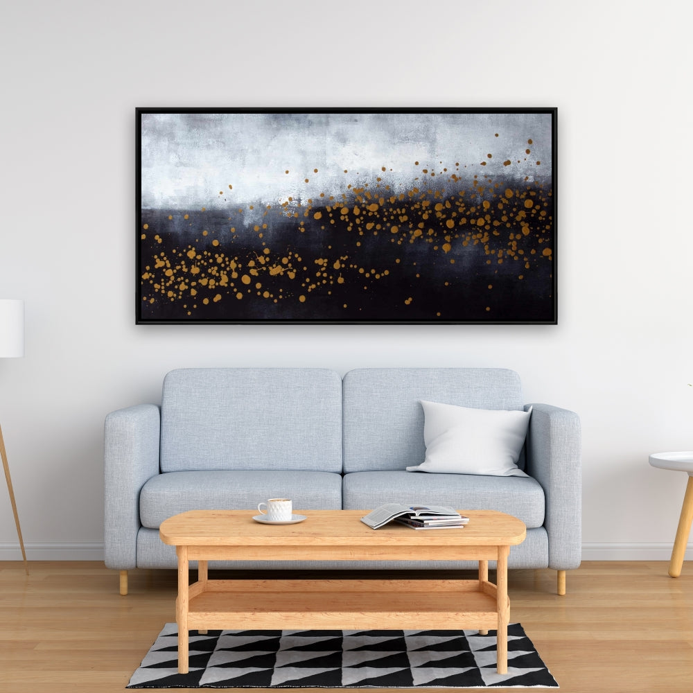 Contemporary Abstract Canvas - Two Shades of Gray & Gold Dots