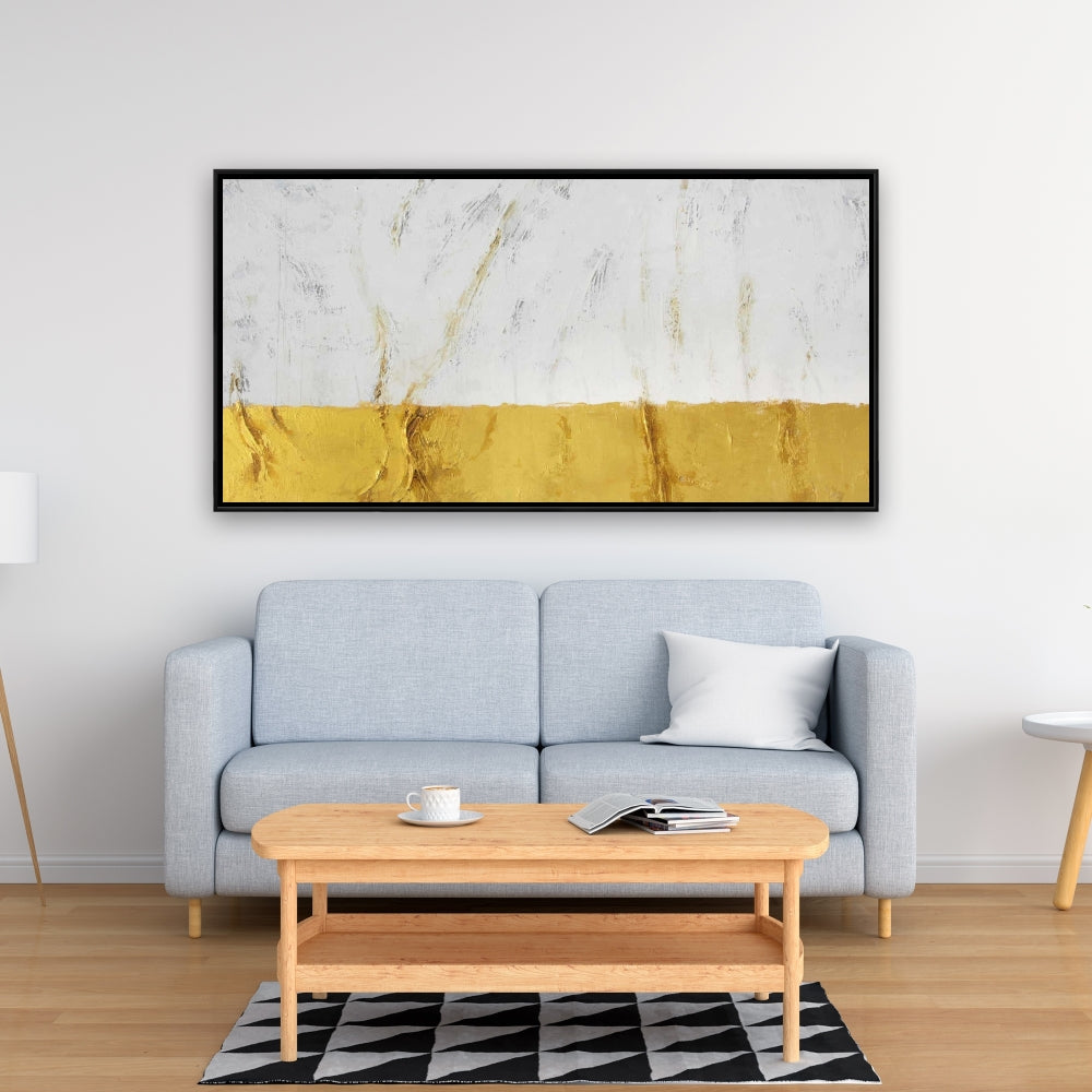 Golden Shine White Framed Canvas - Modern Home Decor Art