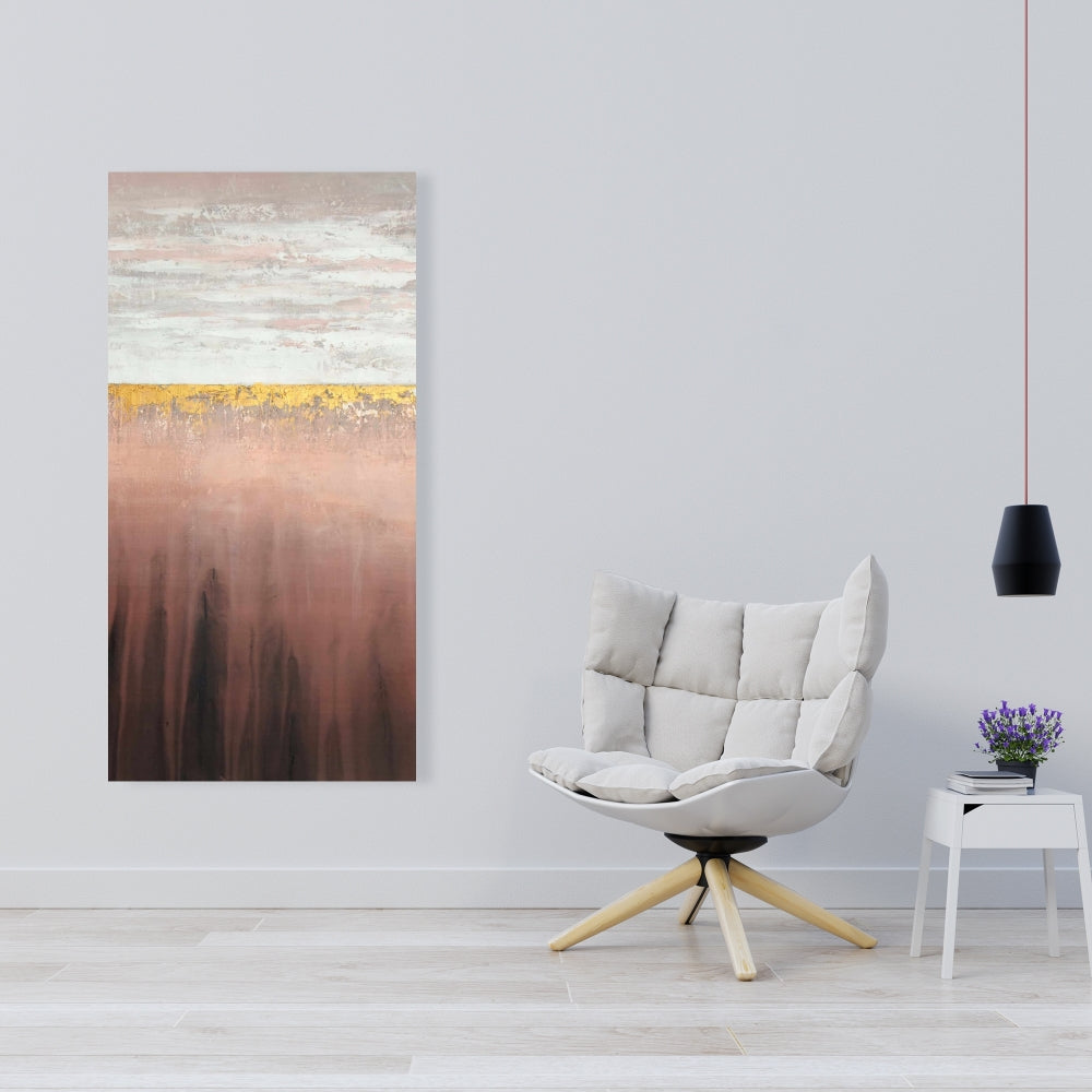 Golden Pink Canvas - Minimalist White Bedroom Home Decor