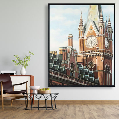 Toile de la gare de St Pancras à Londres | Décoration d'intérieur encadrée bleue