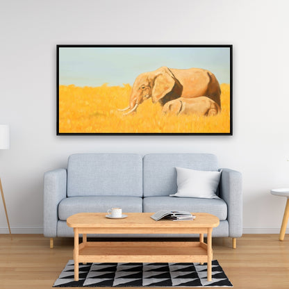 Elephant Blue Bedroom Framed Canvas | Elephant and Little One