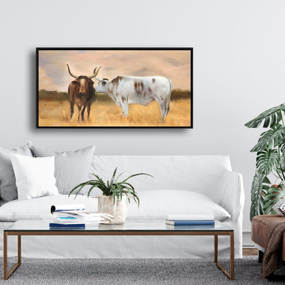 Toile encadrée « Troupeau de Nguni » – Décoration de chambre à coucher avec animaux de la ferme