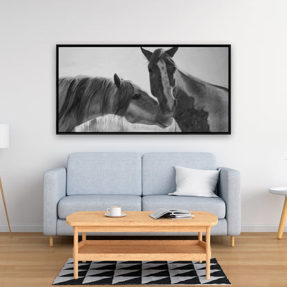 Horses Lover Monochrome Framed Canvas | Farm Animals Decor