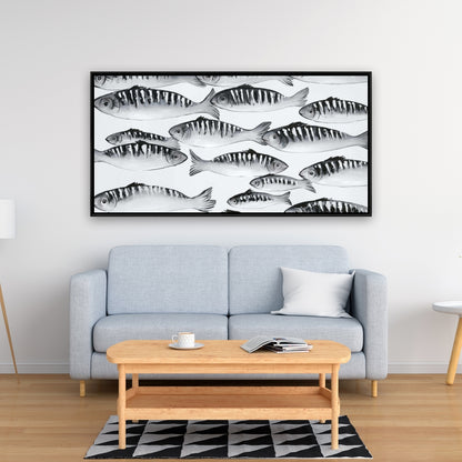 Gray Shoal of Fish Framed Canvas | Contemporary Home Decor
