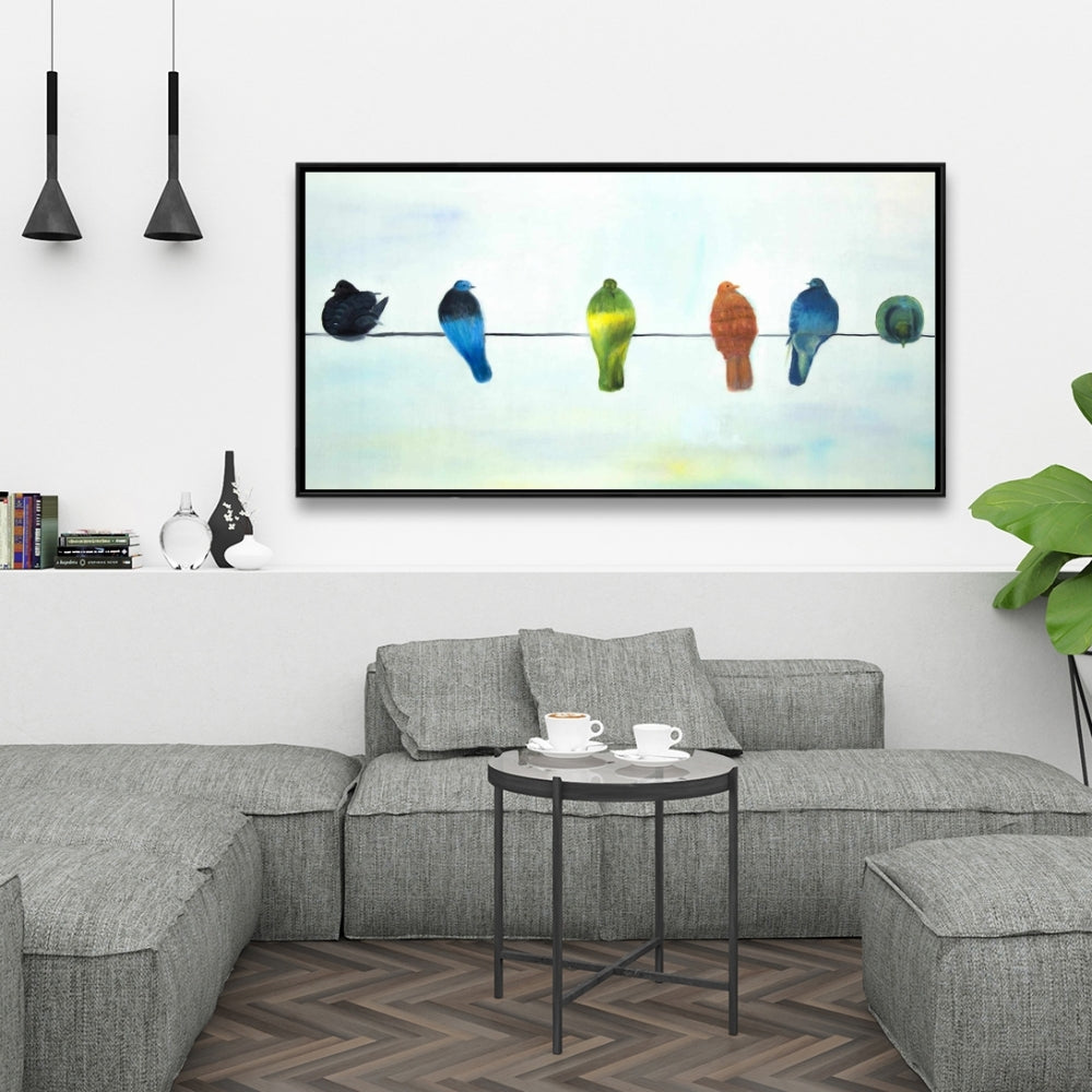 Perched Abstract Birds Framed Canvas | Bird Bedroom Decor