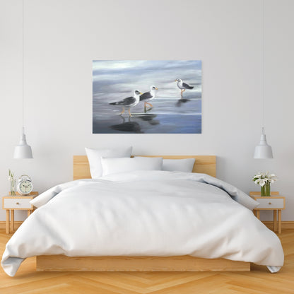 Three Gulls Canvas - Blue Bird Living Room Decor Wall Art