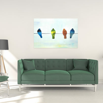 Perched Abstract Birds | Blue Canvas Art | Home Decor