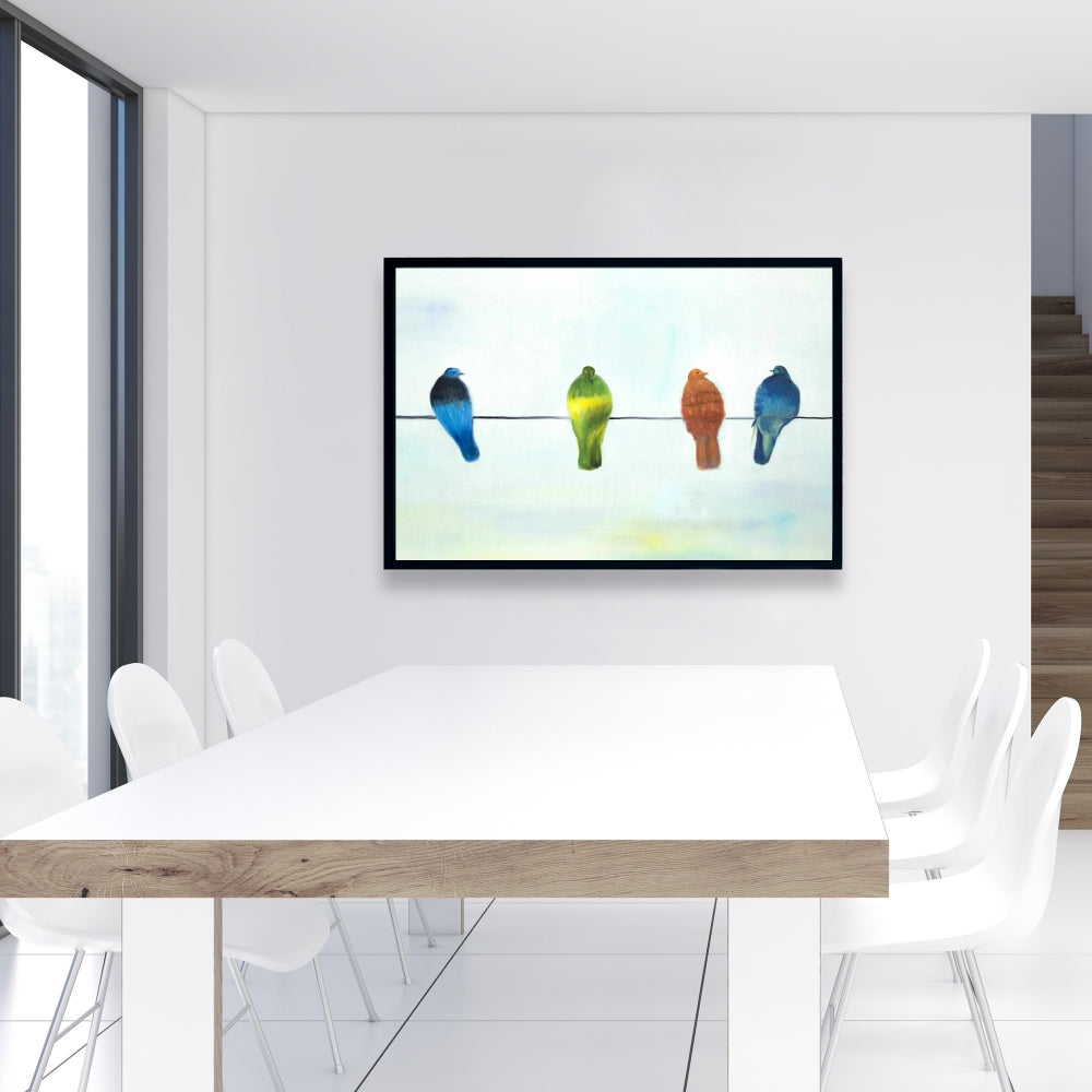 Perched Abstract Birds Framed Canvas | Bird Bedroom Decor