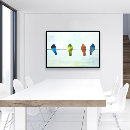 Perched Abstract Birds Framed Canvas | Bird Bedroom Decor