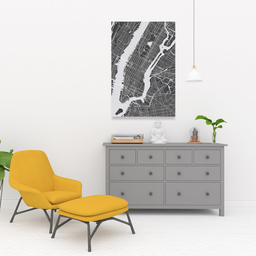 Gray Industrial Living Room Canvas | New York City Plan Decor