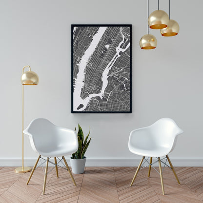 Toile grise industrielle représentant un plan de la ville de New York - Décoration d'intérieur