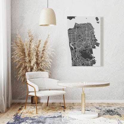 Plan de la ville de San Francisco – Toile grise pour décoration intérieure