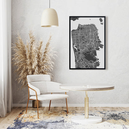 Toile encadrée représentant le plan de la ville de San Francisco | Décoration d'intérieur industrielle