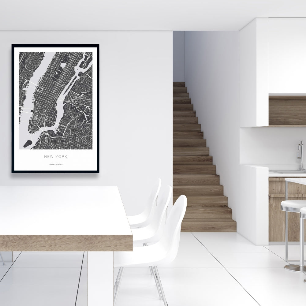 Carte graphique de New York | Toile encadrée aux formes industrielles