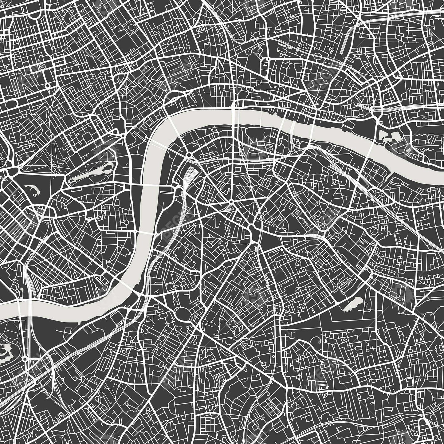 Plan de Londres sur toile | Formes grises et bleues encadrées