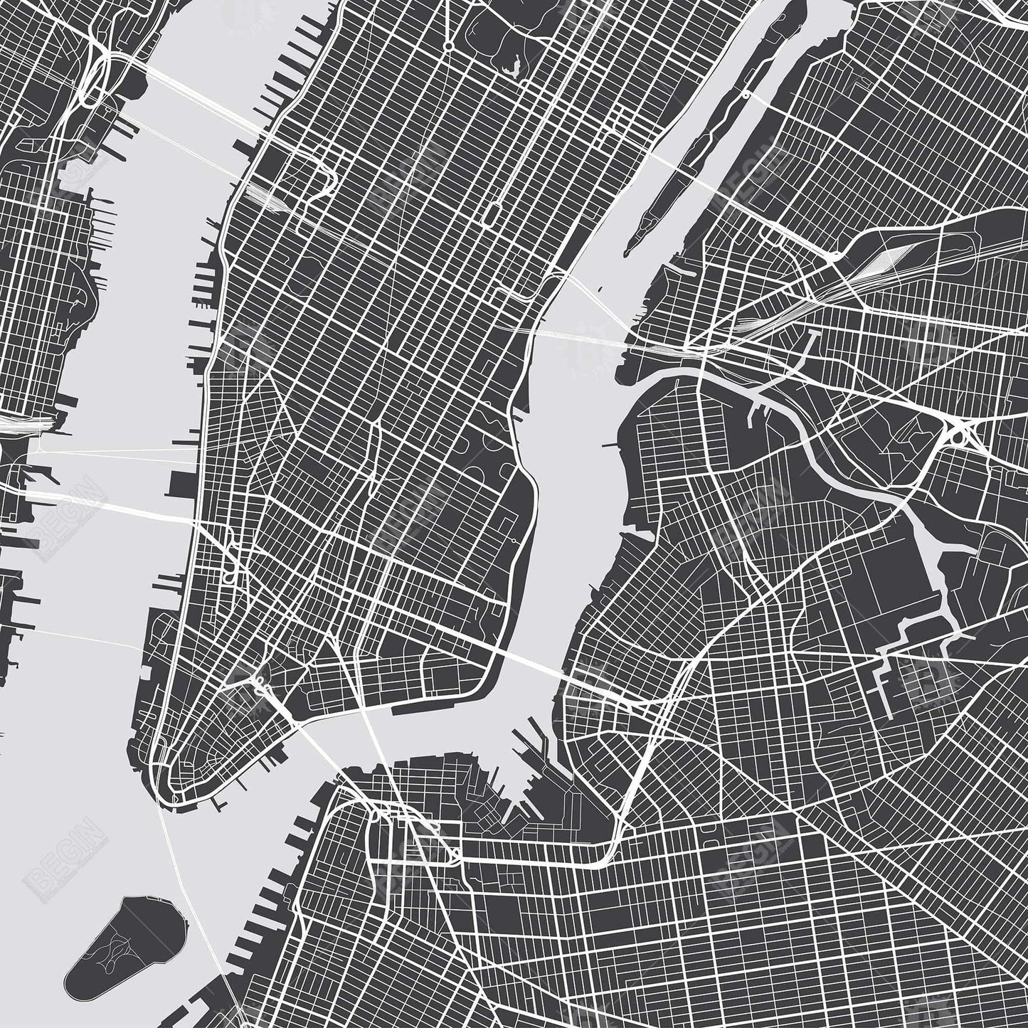 Toile grise industrielle représentant un plan de la ville de New York - Décoration d'intérieur