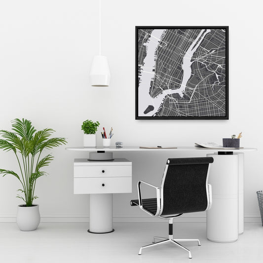 Toile grise industrielle représentant un plan de la ville de New York - Décoration d'intérieur