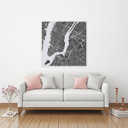 Gray Industrial Living Room Canvas | New York City Plan Decor