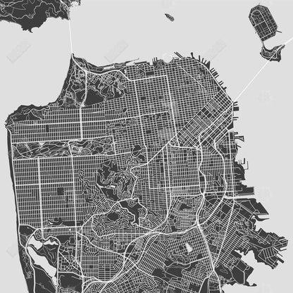 Plan de la ville de San Francisco – Toile grise pour décoration intérieure