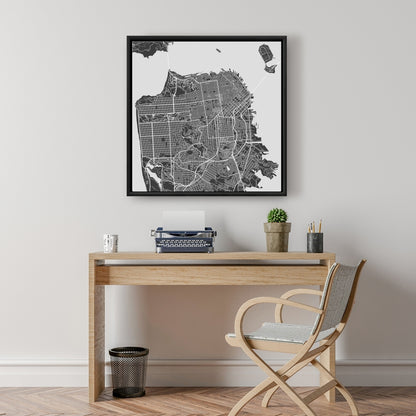 Toile encadrée représentant le plan de la ville de San Francisco | Décoration d'intérieur industrielle
