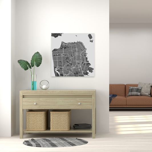 Plan de la ville de San Francisco – Toile grise pour décoration intérieure