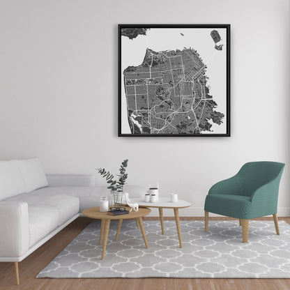 Toile encadrée représentant le plan de la ville de San Francisco | Décoration d'intérieur industrielle