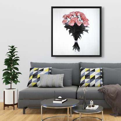 Bouquet of Coral Roses Canvas - Romantic Bedroom Wall Art